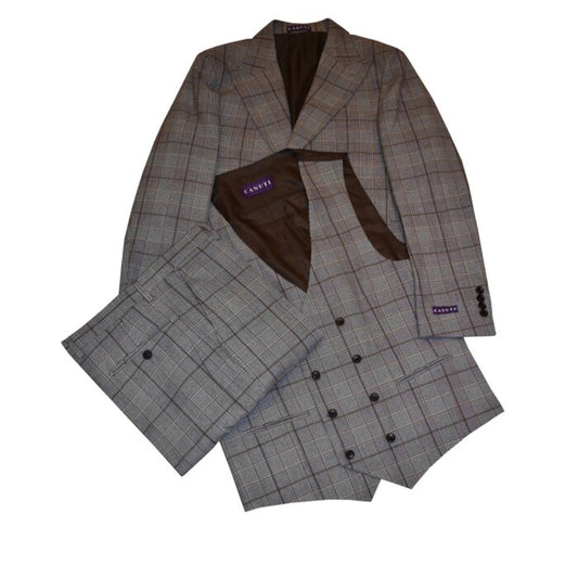 CANUTI Gray & Brown Plaid 3-Piece Modern Fit Suit