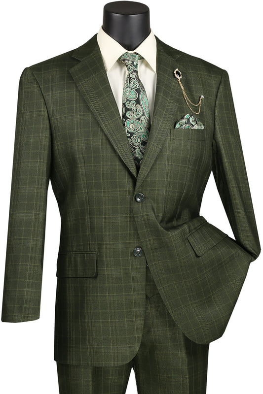 VINCI 3 Piece Suit - Olive Windowpane