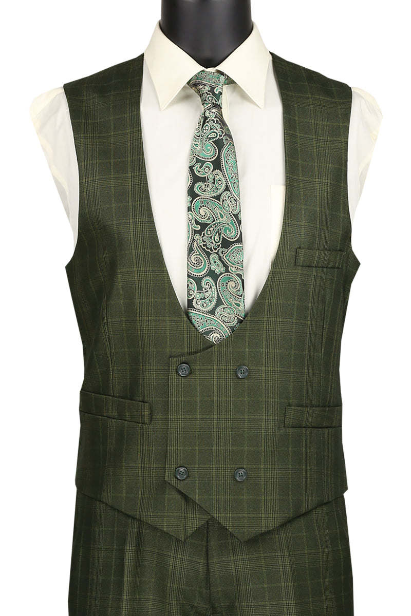 VINCI 3 Piece Suit - Olive Windowpane