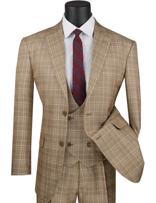 VINCI 3 Piece Suit - Camel Windowpane