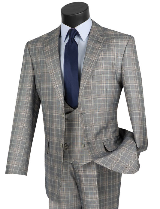 VINCI 3 Piece Suit - Gray Windowpane